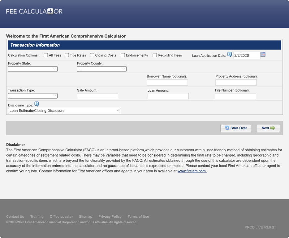 The legacy rate calculator entry interface